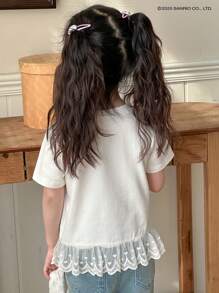 HELLO KITTY | DAZY 女童蕾丝拼布印花短袖针织圆领 T 恤，年轻女孩夏装 - 白色 - 查看 3