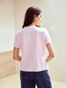 MOTF STUDIO RHINESTONE DETAIL BOW EMBROIDERY T-SHIRT,VALENTINE'S DAY