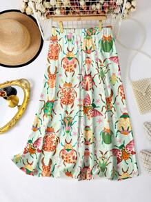 SHEIN Clasi Váy midi cạp cao in hình bọ cánh cứng dễ thương cỡ lớn, váy chữ A thoải mái và giản dị, váy maxi cho nữ - Nhiều màu - Xem 2