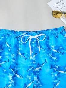 Men's Summer Shark Printed Woven Beach Shorts, Daddy And Me Matching Outfits (2 Pieces Sold Separately)