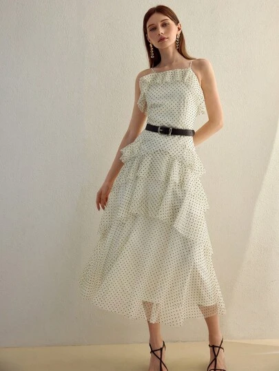 MOTF STUDIO POLKA DOT TIERED LAYER DRESS