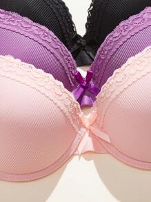 3 PiecesWomen's Simple Casual Gathering Bra Sets - Multicolor - View 5