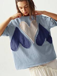 Bohemela 1 件大码休闲纯色针织短袖圆领宽松水洗 T 恤