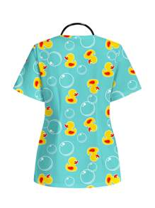 PopScrub Duck Design Summer Kids Casual Simple Nurse Scrub Uniform Top - Multicolor - View 2