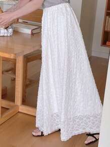 DAZY Elastic Waist Lace Long White Elegant A-Line Skirt For Women - White - View 7