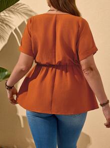 EMERY ROSE Blouse décontractée à manches chauve-souris et col rond, couleur unie, grande taille. Style simple et mode, convient pour l'été, les vacances, le style décontracté d'été, le style boho chic, les concerts country, les festivals de vacances, la plage - Orange - Voir 2