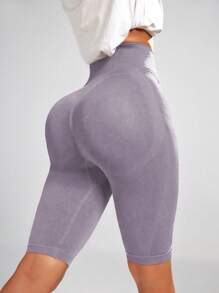 Easithlete Women's Solid Color Seamless High Elastic Casual Sports Shorts, Summer - Rust Brown - View 4