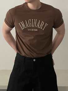 DAZY Camiseta casual de verano para hombre con bloqueo de color y bordado de letras