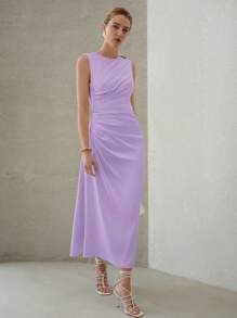 MOTF PREMIUM RUCHED BUTTERFLY METAL DRESS,BODYCON DRESS - Purple - View 5