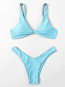 Swim Mod Set bikini solid cu croială înaltă și răsucire pentru vară, bikini de vacanță