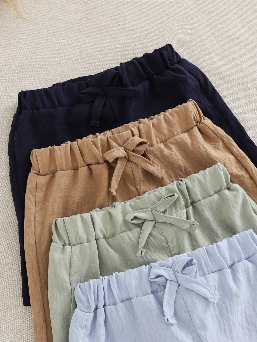 4pcs/Set Baby Boy Casual Muted Color Elastic Waist Drawstring Shorts For Summer Everyday Wear Clothes Summer - Multicolor - View 1