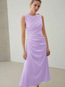MOTF PREMIUM RUCHED BUTTERFLY METAL DRESS,BODYCON DRESS - Purple - View 4