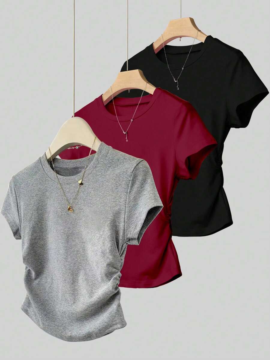 INAWLY Set casual de verano de 3 piezas para mujer, incluye camiseta de manga corta - Multicolor - Ver 1