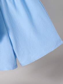 SHEIN 2 piezas Conjunto de camisa de manga corta y pantalón corto de niños adolescentes de textura de punto cómodo y casual, ropa de primavera