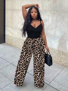 Slaydiva 2pcs/Set Women Plus Size Casual Leopard Print Camisole And Tank Top Set, Suitable For Summer Summer Outfits Vcay Women Summer Clothing Woman 2 Pieces Outfits - Multicolor - View 3