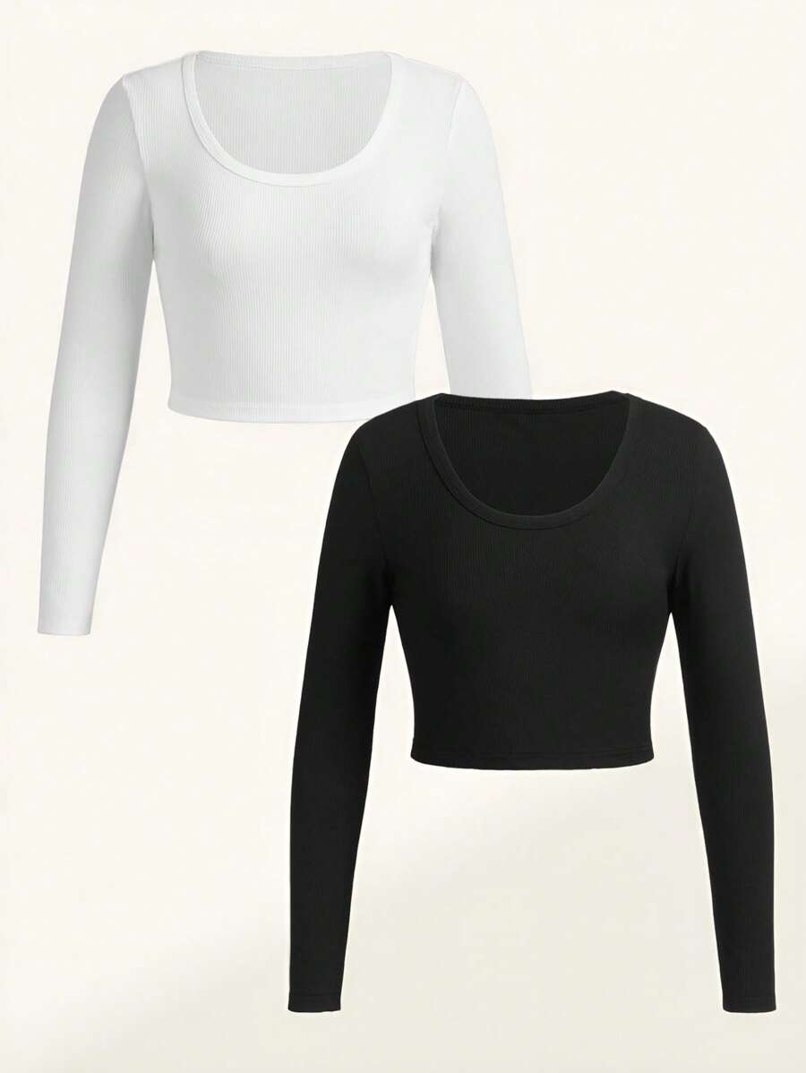 SHEIN بلوزة كت محورية قاعدية للمراهقات ، 2 حزم