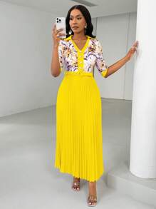 Lyxana 情人节女士修身百褶金属扣刺绣花卉连衣裙