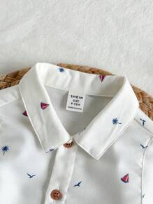 Loomiva Baby Boy Cartoon Animal Print Polo Collar Short Sleeve Button-Up Casual Shirt - White - View 4