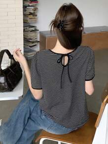 DAZY Women's Round Neck Striped Casual Short Sleeve T-Shirt Cute Tops