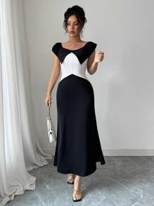 SHEIN Clasi 优雅蝴蝶结领口设计女式连衣裙 - 黑色 - 查看 5