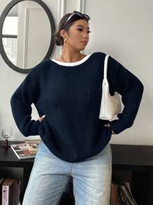 Celure 大码女式休闲时尚修身圆领蝴蝶结装饰长袖毛衣，秋冬针织套头衫