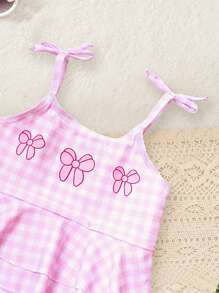Baby Girl Cute Bow Print Ruffle One-Piece Swimsuit - Pink - View 8