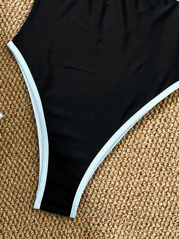 Vaytide Traje de baño de una pieza de nailon para mujer, ideal para fiestas de vacaciones y playa - Blanco y Negro - Añade 8