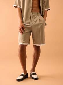 Musero Quần short phối satin tương phản, chi tiết xếp ly, chỉ dành cho mùa hè, phong cách đường phố, kỳ nghỉ, thanh lịch. - Màu Xám nhạt - Xem 2