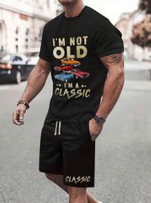 Manfinity Homme Men's Short Sleeve Crew Neck T-Shirt And Shorts Set, Fashionable For Summer