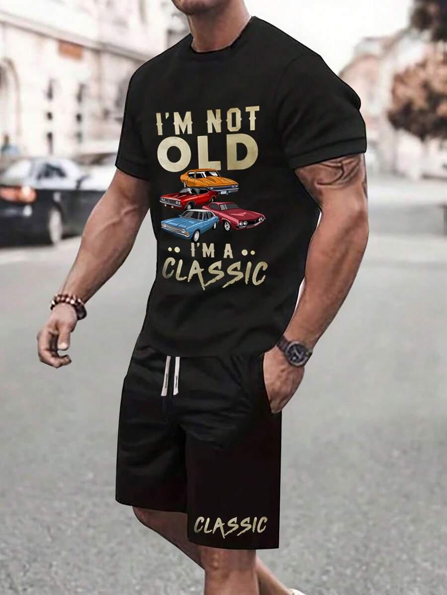 Manfinity Homme Men's Short Sleeve Crew Neck T-Shirt And Shorts Set, Fashionable For Summer