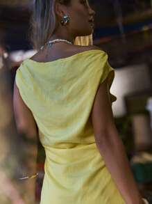 Aralina Summer Assymetric Vacation Yellow Mini Dress - Yellow - View 7