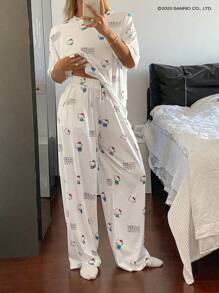 HELLO KITTY | DAZY 可爱卡通印花宽松短袖和裤子女式睡衣套装 - 白色 - 查看 7
