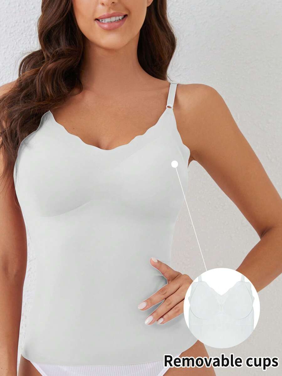 女式纯色贝壳边无袖夏季吊带背心 - 淺藍色 - 查看 1