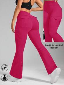 Core Rhythm Pantalones deportivos casuales de mujer de cintura elástica, de color liso, con vuelo y bolsillos tipo cargo
