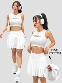 Muchica 白色针织女式百褶休闲裙 - 白色 - 查看 1