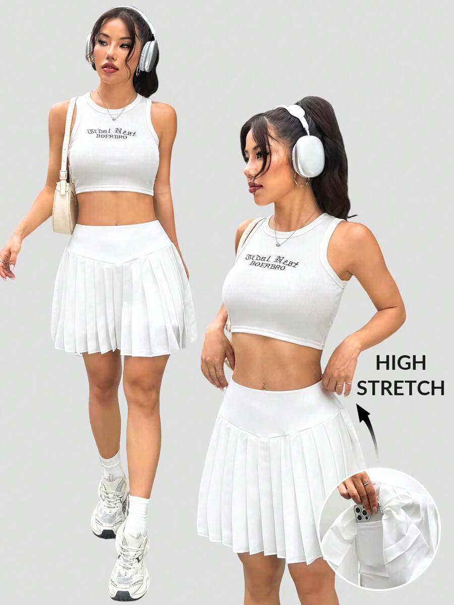 Muchica 白色针织女式百褶休闲裙 - 白色 - 查看 1