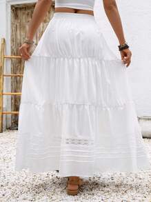 EMERY ROSE Saia A-Line Feminina de Verão com Babado de Renda Contrastante na Barra - Branco - Visão 2