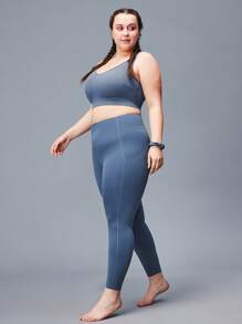 LUVLETTE Damen Große Größen Leggins aus einfarbigem Stoff in Knöchellänge, blaue aktive Sportleggins für Gym