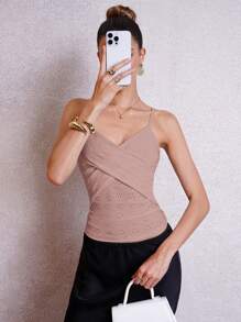 SHEIN Clasi Women's Perforated Textured Knot Front Camisole Tank Top, Sexy And Fashionable