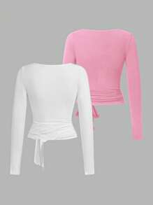 SHEIN Essnce 春夏芭蕾瑜伽运动裹身连帽长袖女士上衣湿身衬衫夏季上衣外出