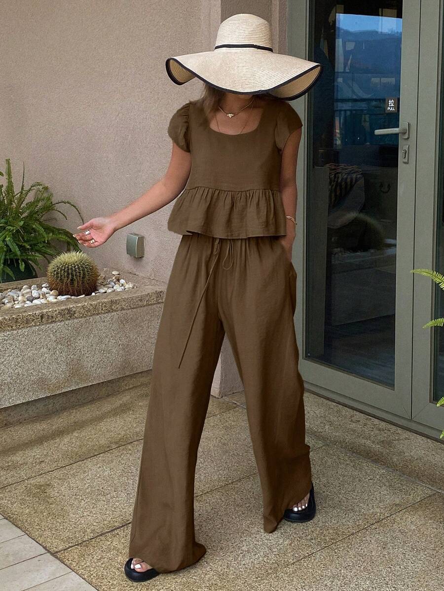 DAZY 新款春季风格海滩度假休闲纯色两件套女士夏季