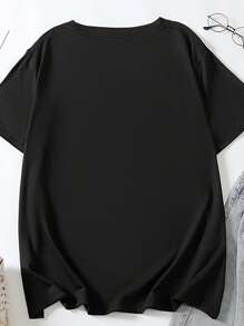 Flirla New Casual And Fashionable Fitness Duck-Printed Slim-Fitting Knitted Pullovers And Short-Sleeved Women's T-Shirts - Black - View 2