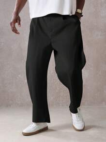 SUMWON 设计师款阔腿斜纹布裤休闲商务专业办公室装高档宽松正装长裤秋冬系列 - 黑色 - 查看 4