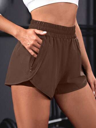 Powerista Pantalones cortos de yoga de doble capa con cintura elástica para evitar destellos