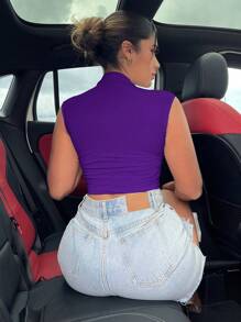 SHEIN SXY Mock Neck Cap Sleeve Crop Tee