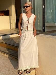 Livesso Damen Urlaubs Lässig 2-Teiliges Set, Sommer Leinen