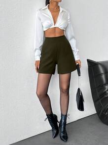 EURMUSE Women's Casual Solid Color Shorts For Commuting, Summer - Army Green - View 5