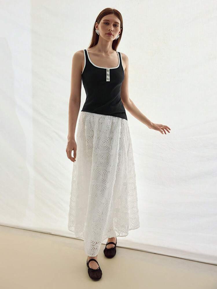 MOTF STUDIO コントラストトリム ハーフボウ ボタンタンクトップ