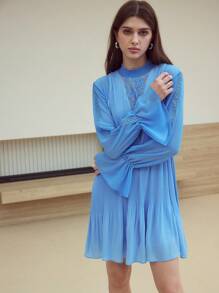 MOTF STUDIO VESTIDO RECOGIDO CON ENCAJE DE CONTRASTE - Azul - Ver 5
