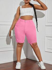 SHEIN SXY 大码夏季破洞时尚百搭牛仔短裤